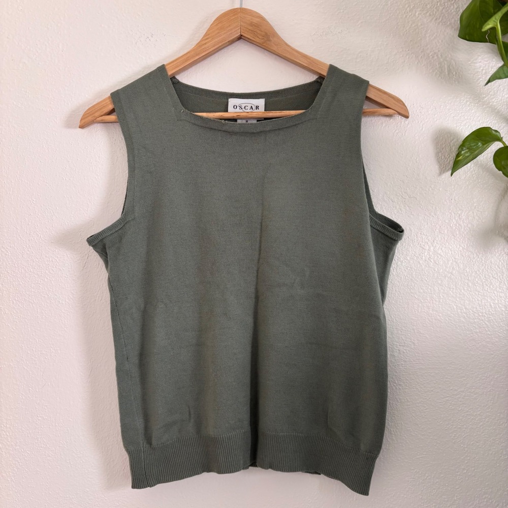 Vintage Oscar de la renta wool blend sweater tank sage green medium quiet luxury